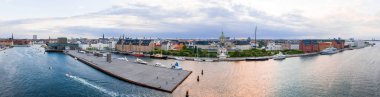 Danimarka'da Kopenhag şehrinin güzel havadan panoramik görünümü. 
