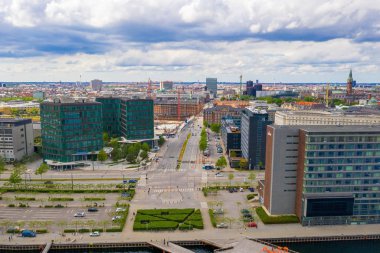 Danimarka'da Kopenhag şehrinin güzel havadan panoramik görünümü. 