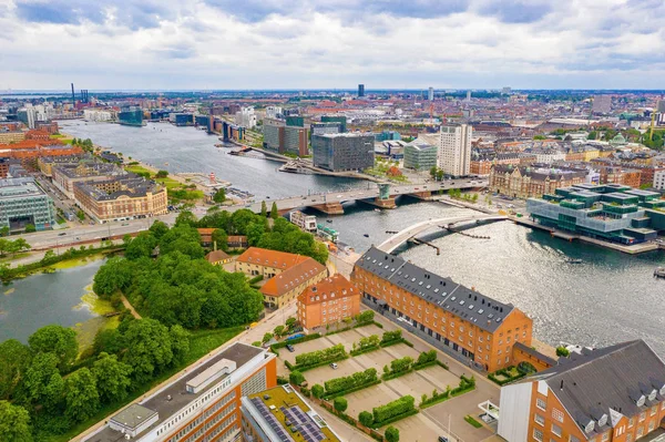 Vacker Antenn Panoramautsikt Över Köpenhamn Danmark Över Kanaler Och City — Stockfoto