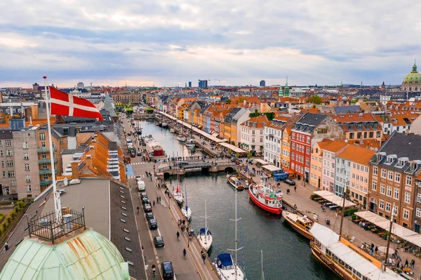 Légifelvétel Nyhavn New Haven Kerületről Napfényes Nyári Napon Koppenhágában Dániában — Stock Fotó