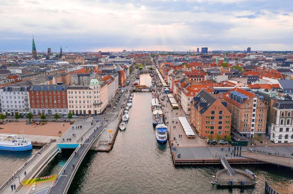 Luchtfoto Van Nyhavn Nieuwe Haven Wijk Zonnige Zomerdag Kopenhagen Denemarken — Stockfoto