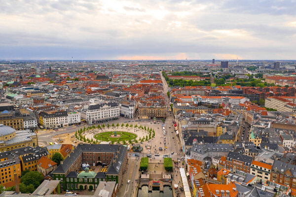 Beautiful aerial panoramic view of the Copenhagen city in Denmark.