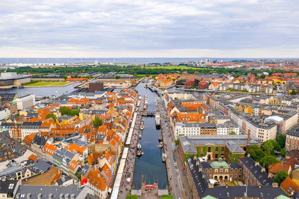 Luchtfoto Van Nyhavn Nieuwe Haven Wijk Zonnige Zomerdag Kopenhagen Denemarken — Stockfoto