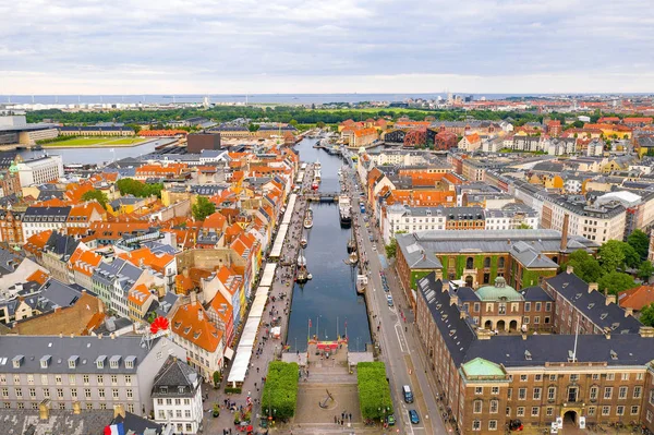 Légifelvétel Nyhavn New Haven Kerületről Napfényes Nyári Napon Koppenhágában Dániában — Stock Fotó