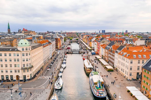 Légifelvétel Nyhavn New Haven Kerületről Napfényes Nyári Napon Koppenhágában Dániában — Stock Fotó