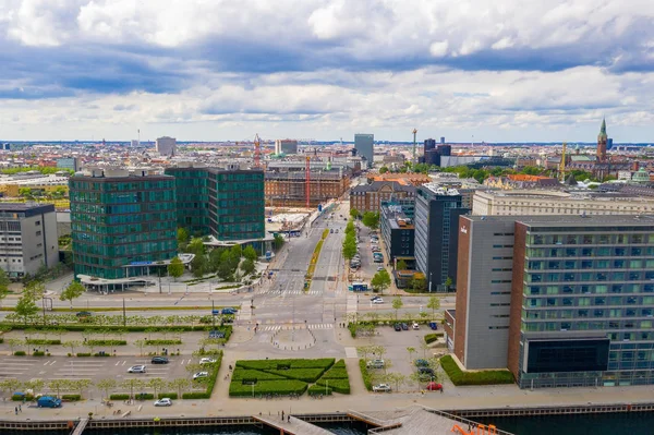 Danimarka'da Kopenhag şehrinin güzel havadan panoramik görünümü. 