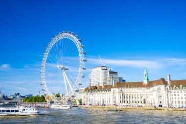 10 Haziran 2019. Londra, İngiltere. London Eye dönme dolabının güzel görünümü. 