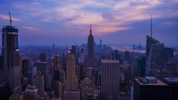 Skyline New York Con Grattacieli Urbani Tramonto Time Lapse Flusso — Video Stock