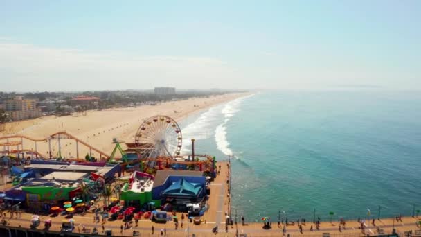 Luchtfoto Van Santa Monica Pier Santa Monica Californië Prachtig Uitzicht — Stockvideo