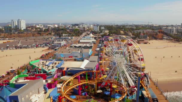 Luchtfoto Van Santa Monica Pier Santa Monica Californië Prachtig Uitzicht — Stockvideo