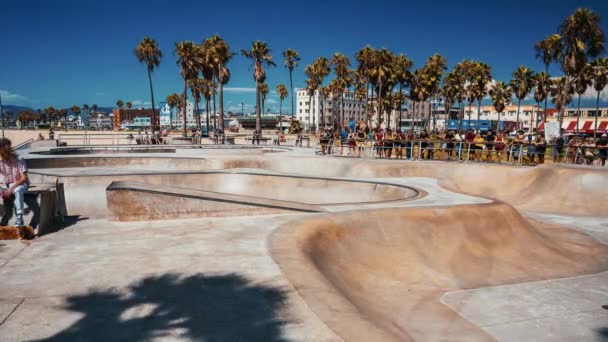Bela Vista Aérea Parque Skate Praia Veneza Califórnia Perto Oceano — Vídeo de Stock