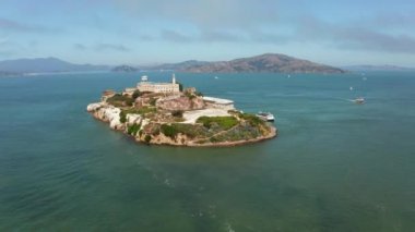 Beautiful panoramic view of the Alcatraz island prison from above in San Francisco, California, USA.
