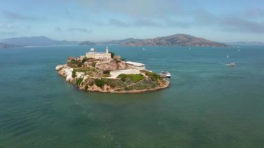 Beautiful panoramic view of the Alcatraz island prison from above in San Francisco, California, USA.