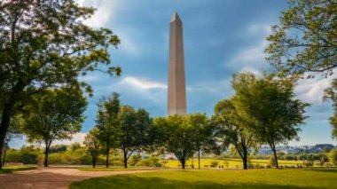 Beautiful Washington Monument on the Reflecting Pool in Washington, DC, USA at dawn. Time lapse view.