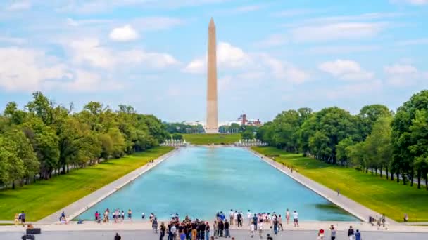 黎明时分 华盛顿特区乌萨市反光池上美丽的华盛顿纪念碑 时间差视图 — 图库视频影像