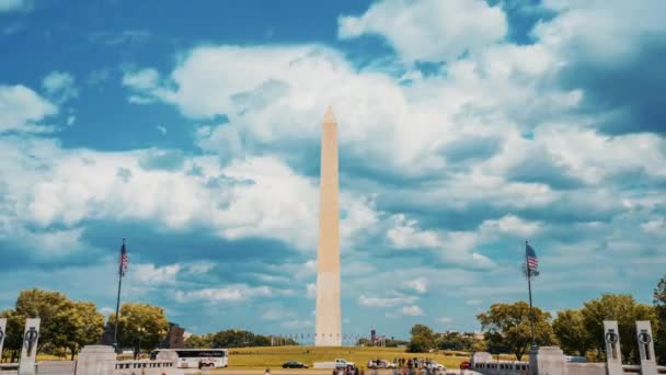 Belo Monumento Washington Sobre Piscina Refletora Washington Eua Amanhecer Visualização — Vídeo de Stock