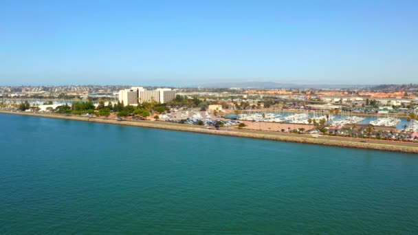 Aerial View San Diego Harbour Downtown Flying Docks Uss Midway — Stock Video