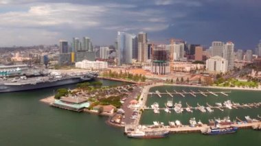 Time lapse view of the USS Midway - an aircraft carrier of the United States Navy, the lead ship of its class. Commissioned a week after the end of World War II.