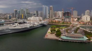 Time lapse view of the USS Midway - an aircraft carrier of the United States Navy, the lead ship of its class. Commissioned a week after the end of World War II.