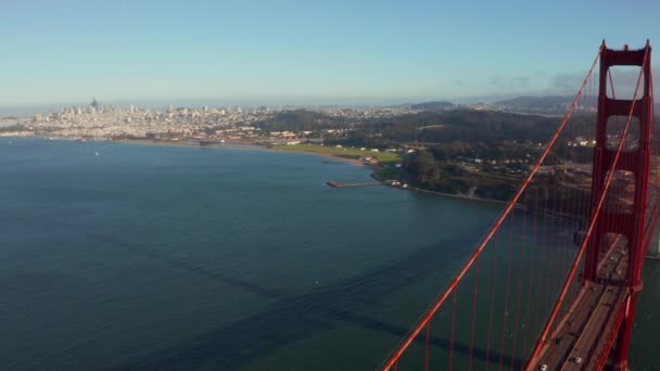 Krásný Letecký Pohled Zlatou Bránu Mostu San Franciscu Shora Auty — Stock video