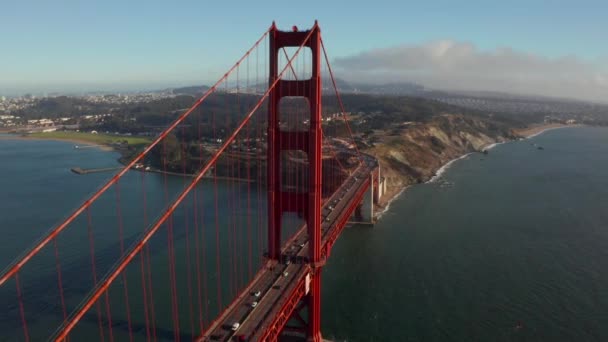 Krásný Letecký Pohled Zlatou Bránu Mostu San Franciscu Shora Auty — Stock video