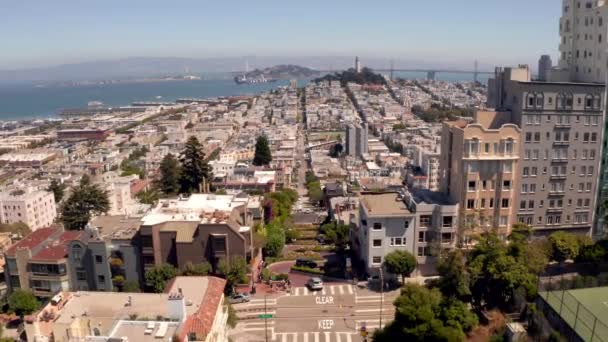Aerial Panoramic View Lombard Street Eastwest Street San Francisco Famous — Stok video