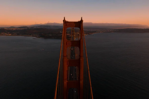 Vue Aérienne Coucher Soleil Pont Golden Gate Sur Zone Récréative — Photo