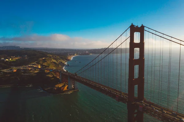 Vista Aérea Pôr Sol Golden Gate Bridge Sobre Golden Gate — Fotografia de Stock