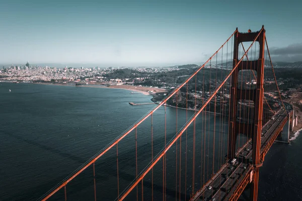 Vista Aérea Atardecer Del Puente Golden Gate Sobre Área Recreativa — Foto de Stock