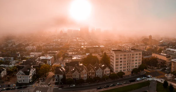 Beautiful Cloudy Morning San Francisco Usa Sunset Clouds Skyscrapers Rising — Stock Photo, Image