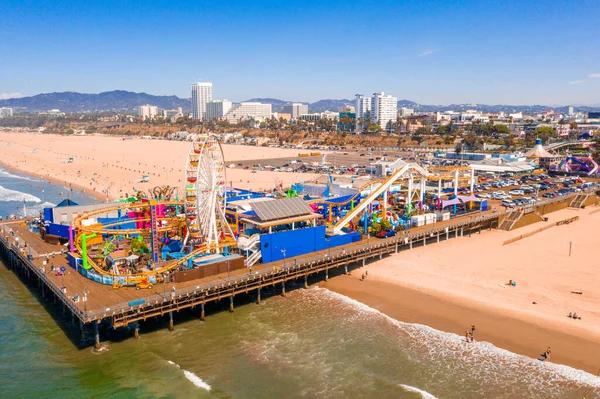 Luftaufnahme Der Santa Monica Pier Kalifornien Usa Schöner Vergnügungspark Mit — Stockfoto