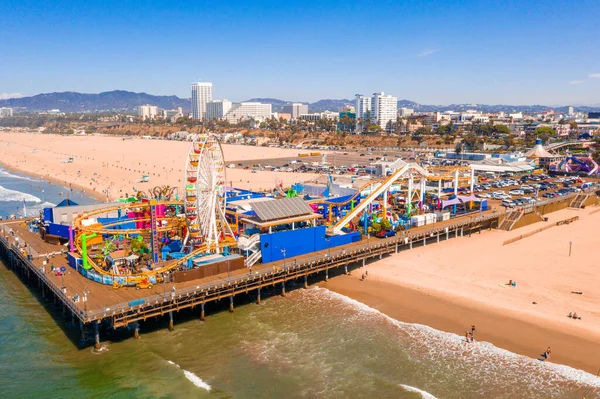 Aerial View Santa Monica Pier California Usa Beautiful Amusement Park — Stock Photo, Image