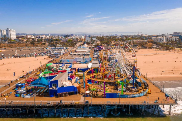 Aerial View Santa Monica Pier California Usa Beautiful Amusement Park — Stock Photo, Image