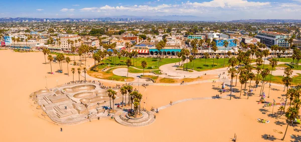 Vista Aérea Del Parque Skate Venice Beach Hermoso Día Soleado — Foto de Stock