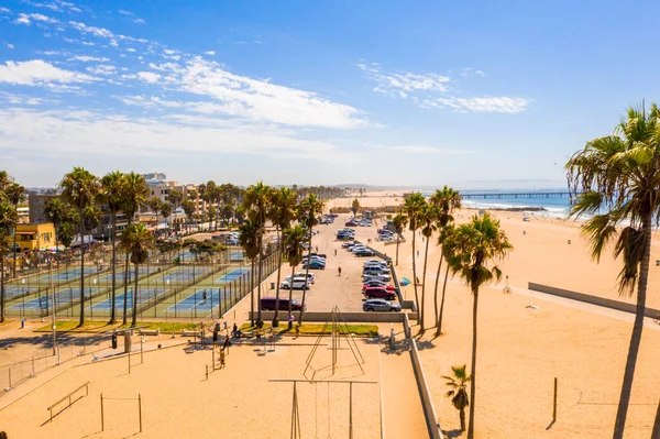 Letecký Pohled Čtvrť Venice Beach Kalifornie Poblíž Umělce Ripa Cronka — Stock fotografie