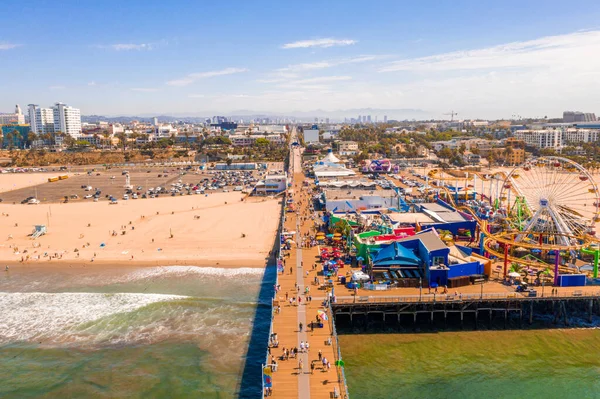 Aerial View Santa Monica Pier California Usa Beautiful Amusement Park — Stock Photo, Image