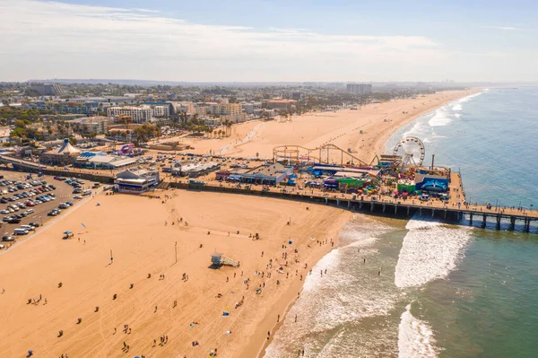 Letecký Pohled Molo Santa Monica Kalifornii Usa Krásný Zábavní Park — Stock fotografie