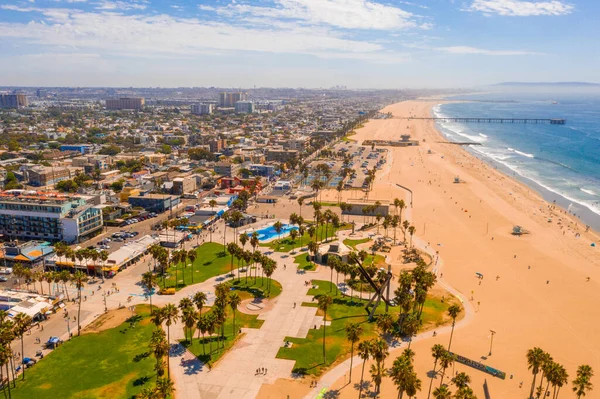 Luchtfoto Van Het Skatepark Venice Beach Een Prachtige Zonnige Dag — Stockfoto