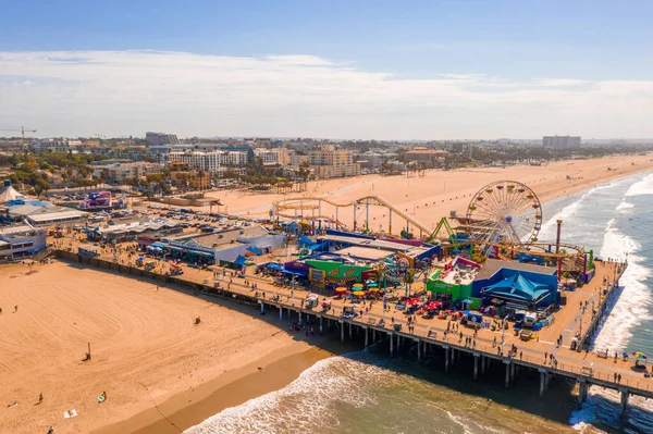 Letecký Pohled Molo Santa Monica Kalifornii Usa Krásný Zábavní Park — Stock fotografie