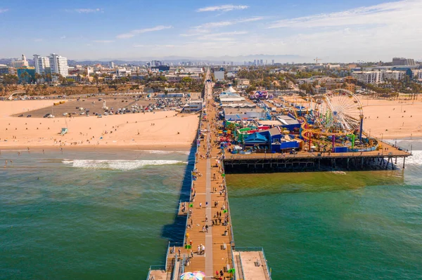 Santa Monica Skelesi Kaliforniya Nın Havadan Görünüşü Dönme Dolap Hız — Stok fotoğraf