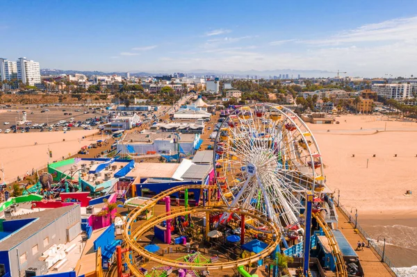 Luftaufnahme Der Santa Monica Pier Kalifornien Usa Schöner Vergnügungspark Mit — Stockfoto