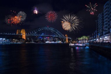 31 Aralık 2019. Sydney, Avustralya. Sydney Opera binasının üzerinde güzel bir havai fişek gösterisi. Sydney 'de yeni yıl arifesinde büyük çaplı havai fişeklerle kutlama konsepti.