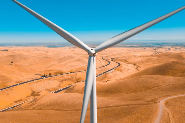 Aerial View Wind Turbines Beautiful Golden Mountain Landscape California Curvy — Stock Photo, Image