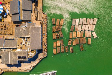 San Francisco, Usa. 30 Ağustos 2019. 39. rıhtımın güzel hava manzarası. Doktorların yanında bir sürü deniz aslanı dinleniyor..