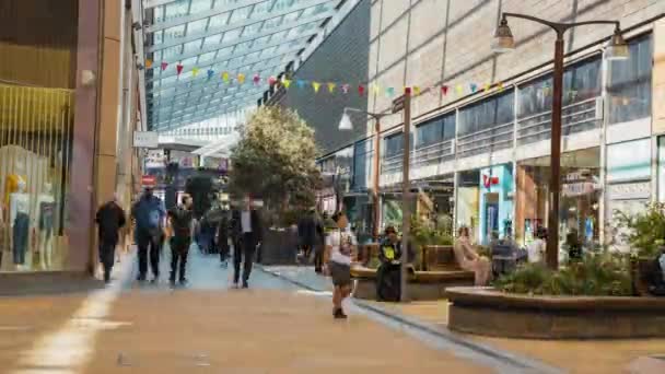 购物者前往伦敦斯特拉特福德站附近的斯特拉特福德中心的时差图 — 图库视频影像