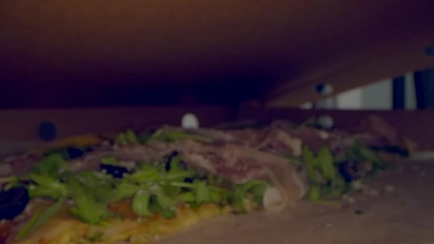 Hemlagad Italiensk Pizza Makro Närbild Ingredienser Detalj Realtid — Stockvideo