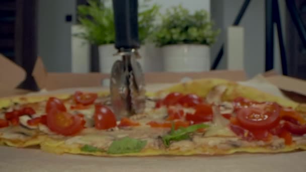 Domowej Roboty Włoska Pizza Widok Bliska Makro Szczegóły Składników Czas — Wideo stockowe