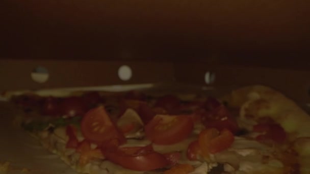 Pizza Italiana Fatta Casa Macro Vista Vicino Dettaglio Degli Ingredienti — Video Stock