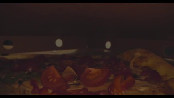 Італійська Піца Макро Зблизька Деталі Інгредієнтів Режимі Реального Часу — стокове відео