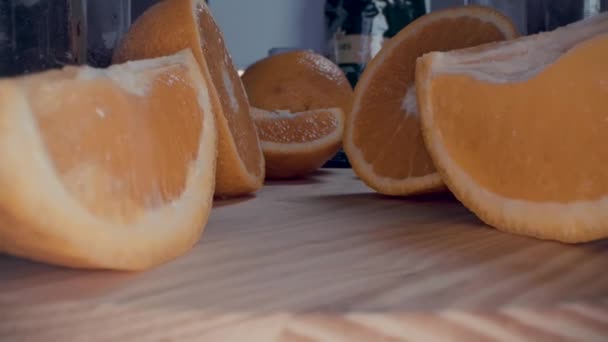 Marco Blick Auf Orangenfrüchte Close Fruchtfleisch Zitrusorange Hintergrund Natur — Stockvideo